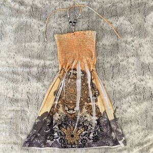 Y2K Orange and Black Strapless Dress w Rhinestones